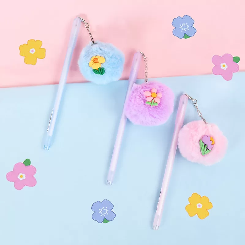 Flower Fur Ball Pendant Gel Pen