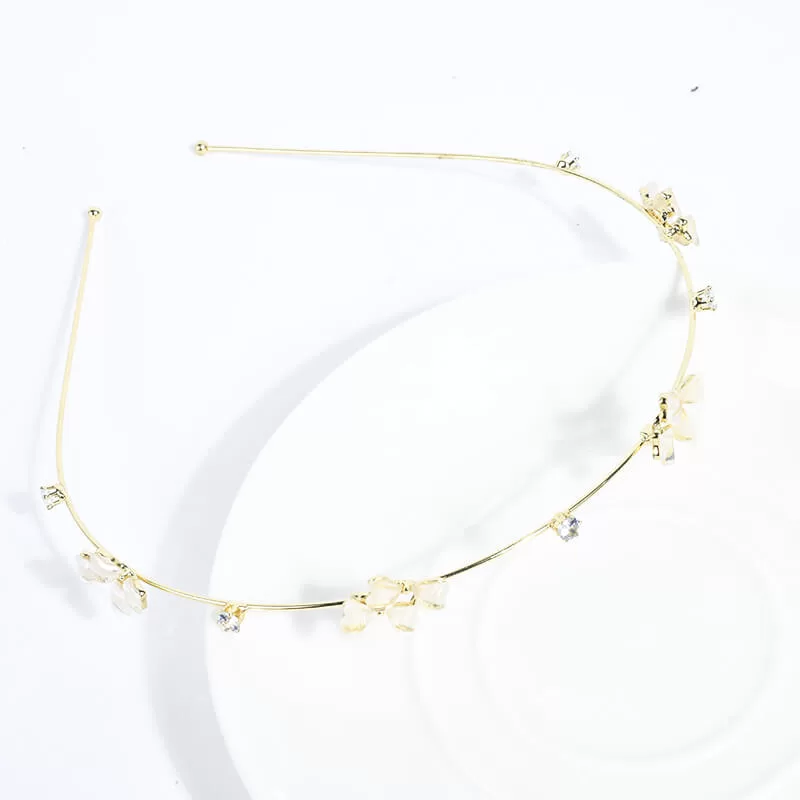 Zircon Butterfly Bow Metal Hairband for Women-Gold