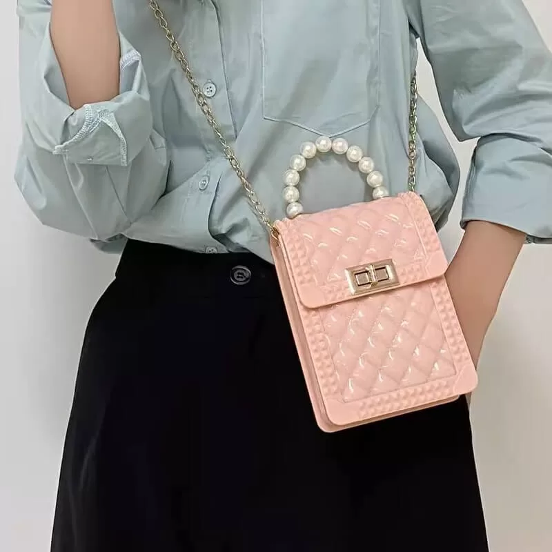 Handle Bag Pearl Chain Jelly Handbag Simple Top