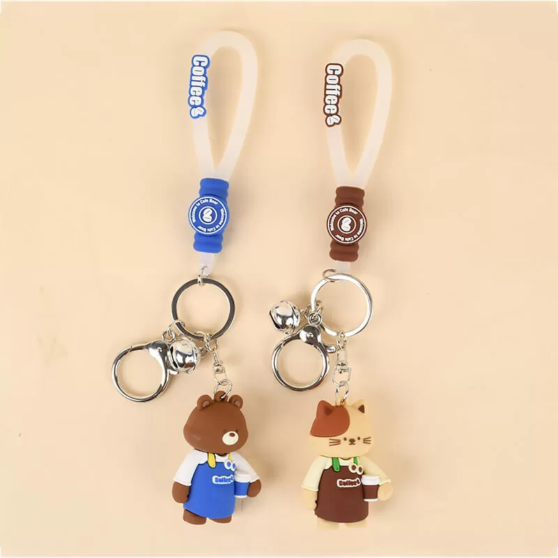 Coffee Cat and Bear Keychain