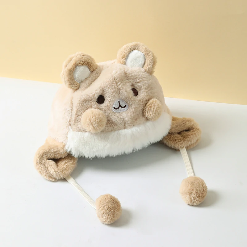 Bear Kids Winter Hat with Ear Protection - Beige