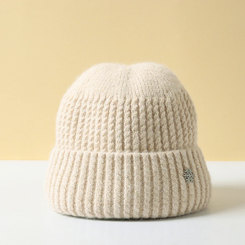 Sparkly Winter Beanie with Fleece - Biege