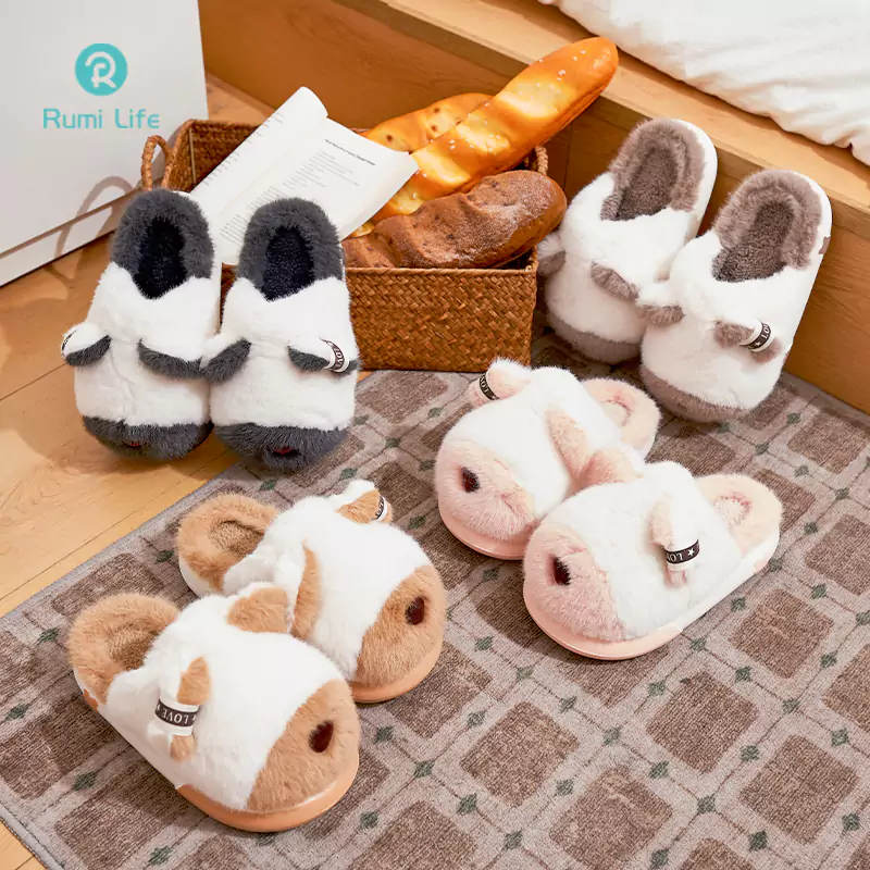 Fluffy Dog Kids Winter Slippers
