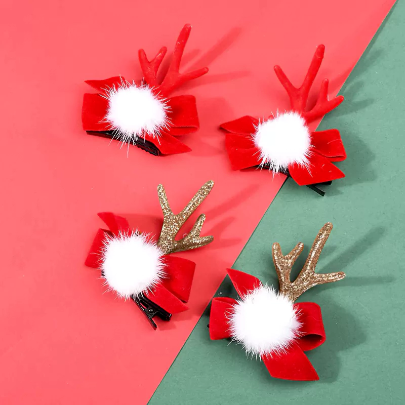 Christmas Antler Fluffy Hair Clip Set