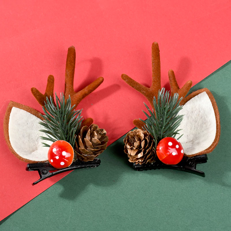 Christmas Mushroom Antler Hair Clip Set