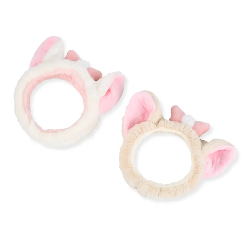 Cat Ears Face Wash Headband-White/Light khaki