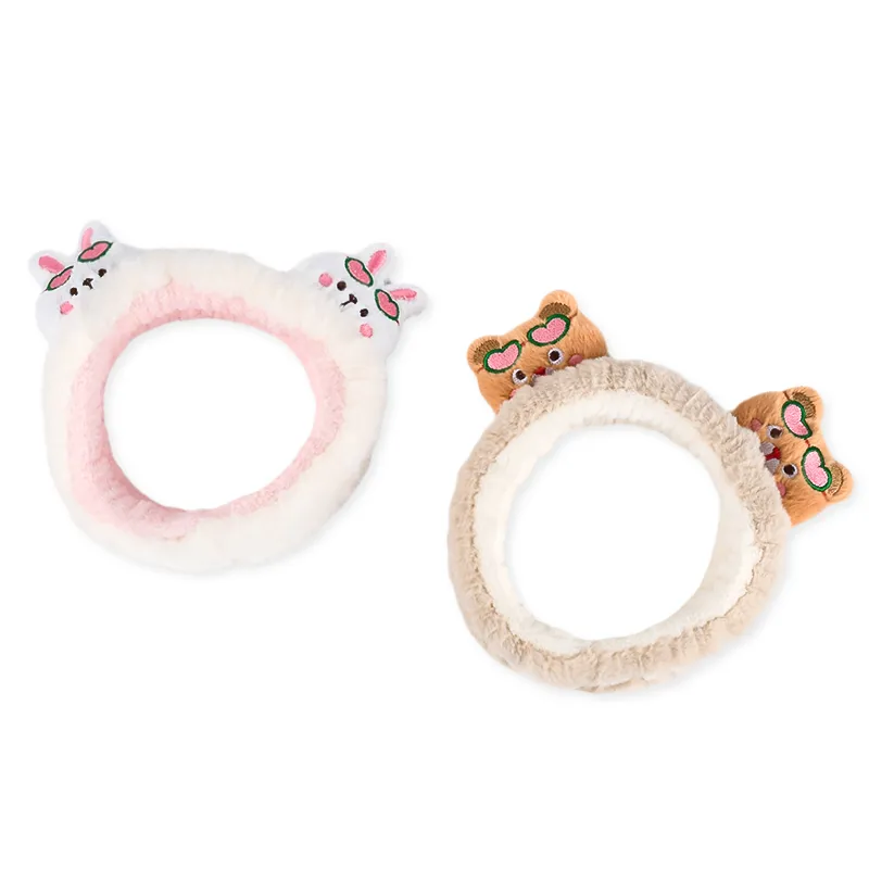 Bear/Bunny Face Wash Headband-Light khaki/White