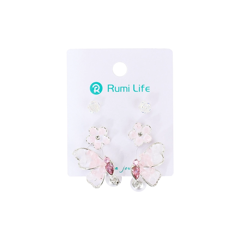 Earrings Set Simple Butterfly Stud 3 Pairs-Pink