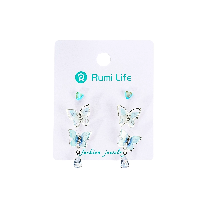 Earrings Set Butterfly Stud 3 Pairs-Blue
