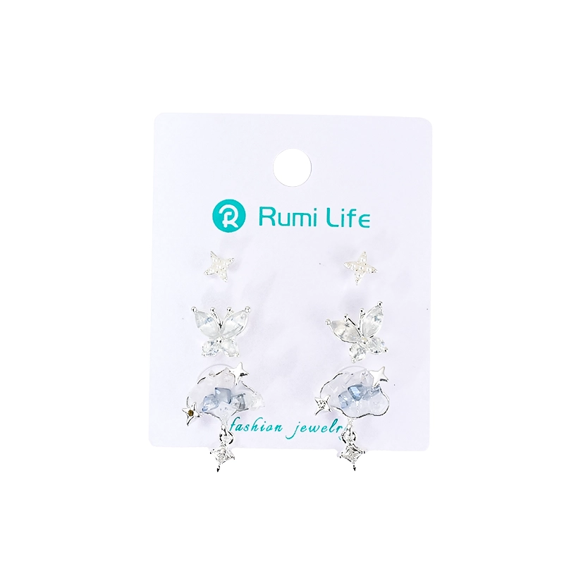 Earrings Set Crystal Butterfly 3 Pairs-blue