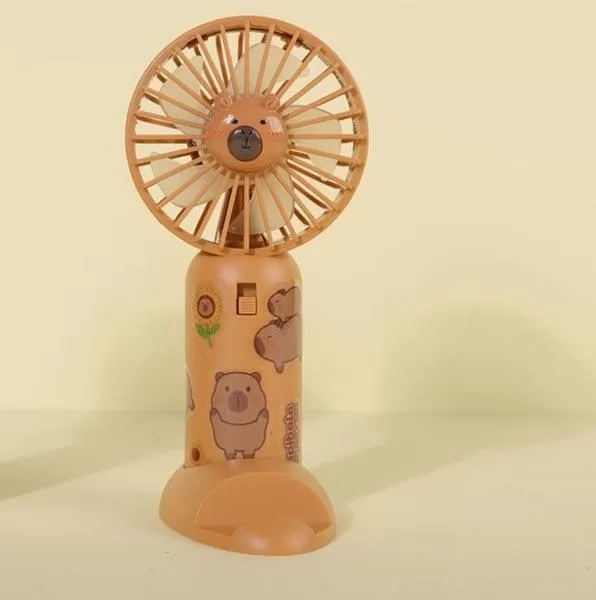 Capybara Sticker Handheld Fan-Light brown